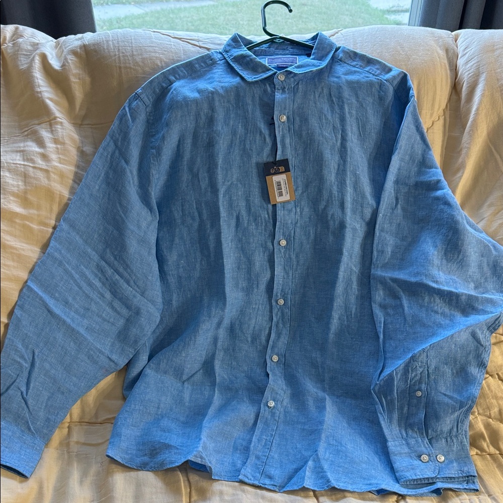 Brand New With Tags! Charles Tyrwhitt 100% linen shirt. Ocean Blue size xxl.